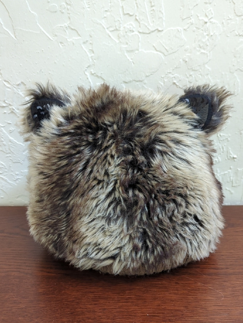 Joe Boxer Furry Light Brown Bear Fleece Lined Hat with Sequin Ears One Size